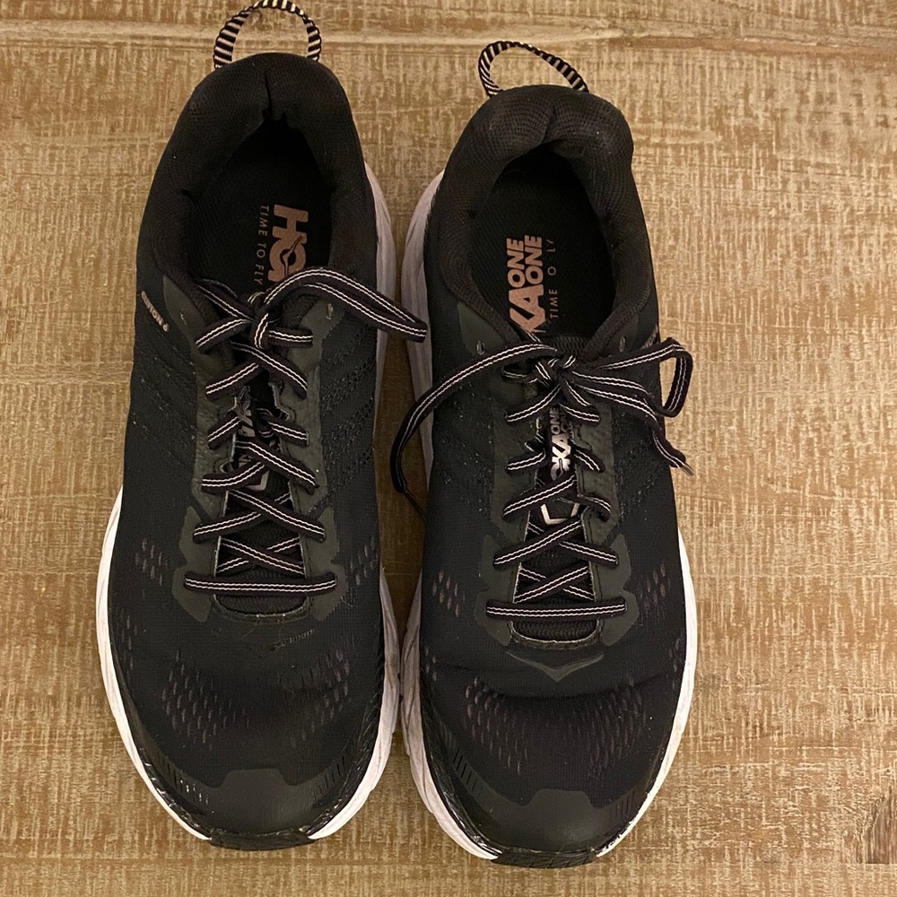 Hoka Black Athletic Shoes with White Accents